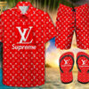 Louis Vuitton Supreme Hawaiian Shirt Beach Shorts And Flip Flops