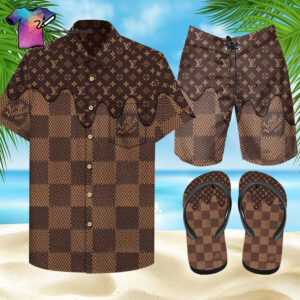 Louis Vuitton Symbol Full Print Hawaiian Shirt Beach Shorts And Flip Flops