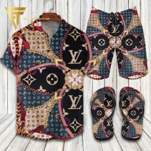 Louis Vuitton Vintage Version Hawaiian Shirt Beach Shorts And Flip Flops