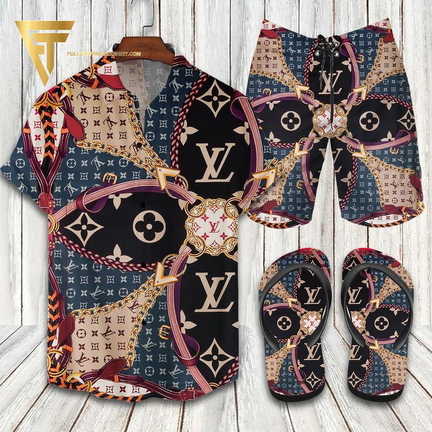 Louis Vuitton Vintage Version Hawaiian Shirt Beach Shorts And Flip Flops Louis Vuitton Vintage Version Hawaiian Shirt Beach Shorts And Flip Flops