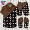 Louis Vuitton White Black Hawaiian Shirt Beach Shorts And Flip Flops