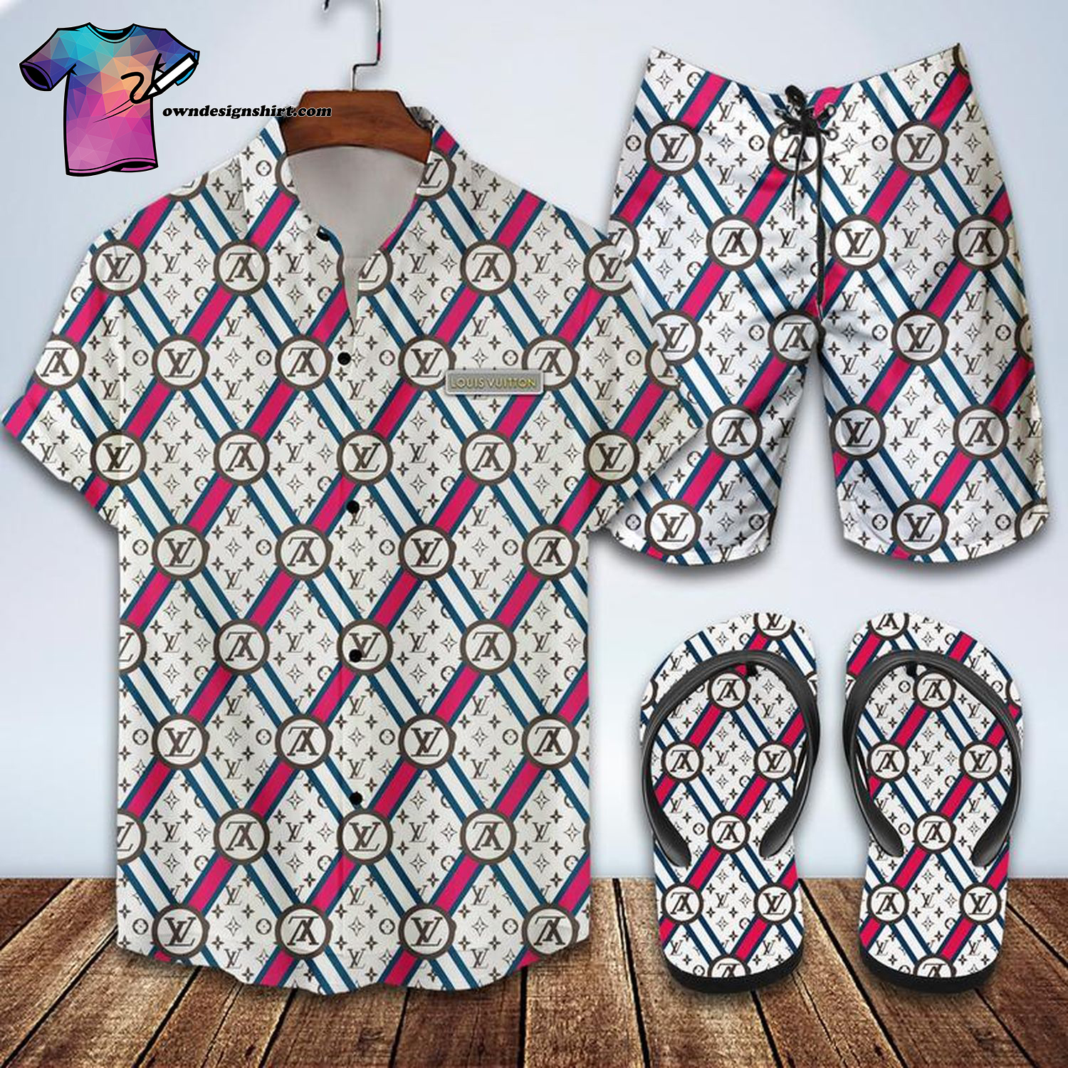 Louis Vuitton White Symbol Full Print Hawaiian Shirt Beach Shorts And Flip Flops Louis Vuitton White Symbol Full Print Hawaiian Shirt Beach Shorts And Flip Flops