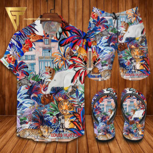 Louis Vuitton Wild Forest Color Retro Hawaiian Shirt Beach Shorts And Flip Flops
