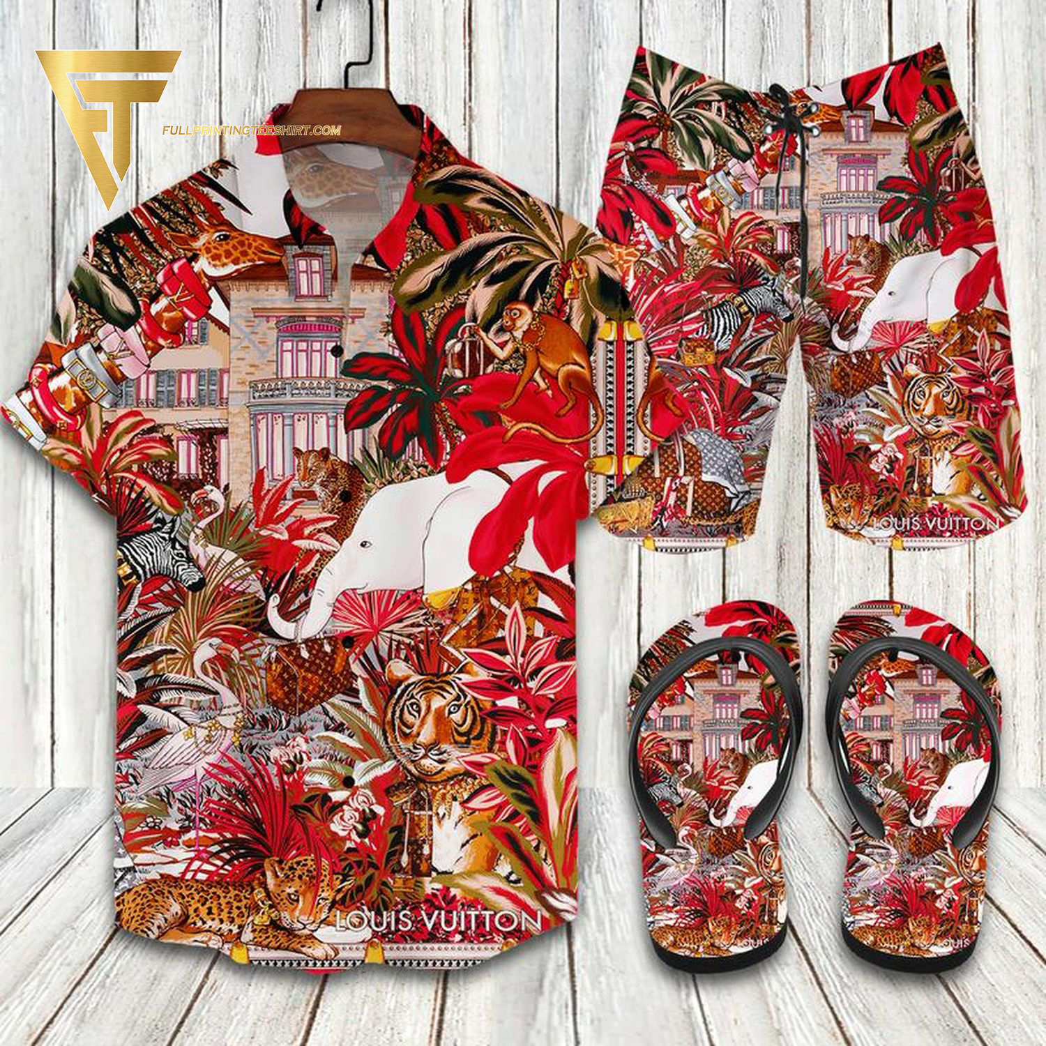 Louis Vuitton Wild Forest Hawaiian Shirt Beach Shorts And Flip Flops Louis Vuitton Wild Forest Hawaiian Shirt Beach Shorts And Flip Flops