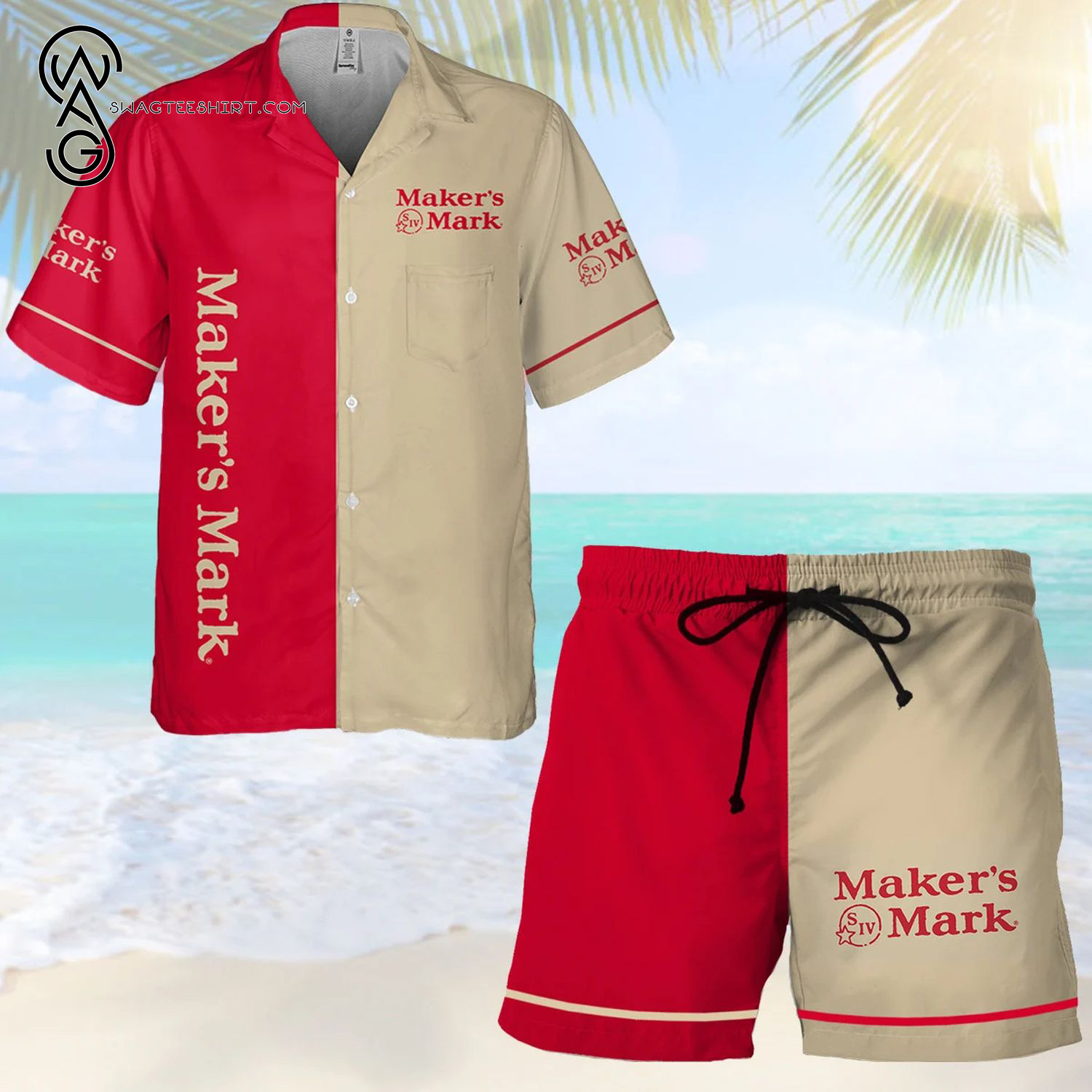 MakerS Mark Bourbon Whisky All Over Print Hawaiian Shirt And Beach Shorts MakerS Mark Bourbon Whisky All Over Print Hawaiian Shirt And Beach Shorts