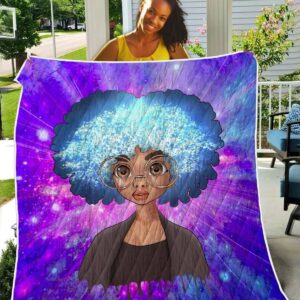 Melanin Poppin Girl Art Quilt - Afro Natural Brown Eyes Cute Girl Quilt Quilt Single