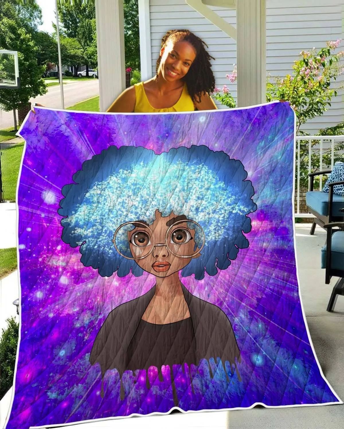 Melanin Poppin Girl Art Quilt - Afro Natural Brown Eyes Cute Girl Quilt Quilt Single Melanin Poppin Girl Art Quilt - Afro Natural Brown Eyes Cute Girl Quilt Quilt Single