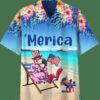 Merica Us Flag Flamingo Hawaiian Shirt