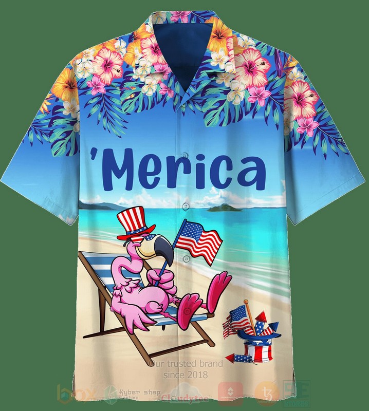 Merica Us Flag Flamingo Hawaiian Shirt Merica Us Flag Flamingo Hawaiian Shirt