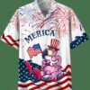 Merica Us Flag Flamingo White Hawaiian Shirt