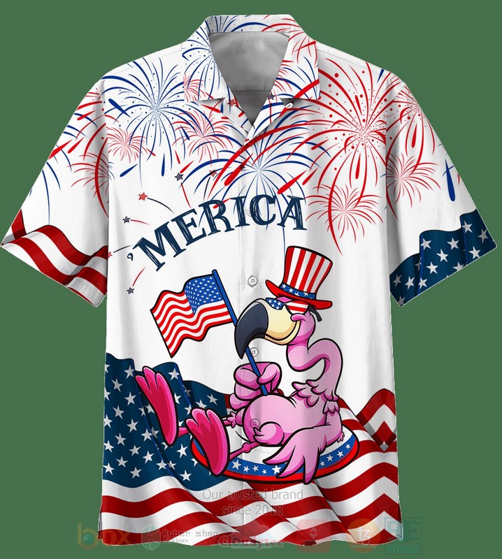 Merica Us Flag Flamingo White Hawaiian Shirt Merica Us Flag Flamingo White Hawaiian Shirt
