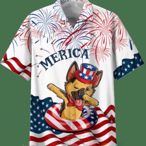 Merica Us Flag German Shepherd Hawaiian Shirt