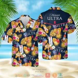 Michelob Ultra Pineapple Black Hawaiian Shirt