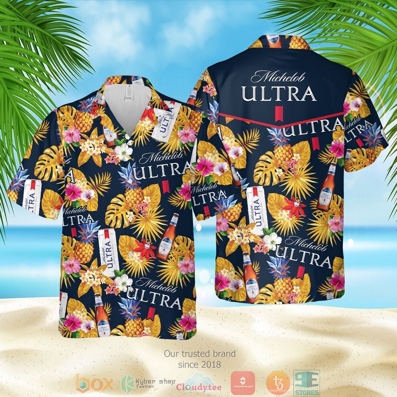 Michelob Ultra Pineapple Black Hawaiian Shirt Michelob Ultra Pineapple Black Hawaiian Shirt