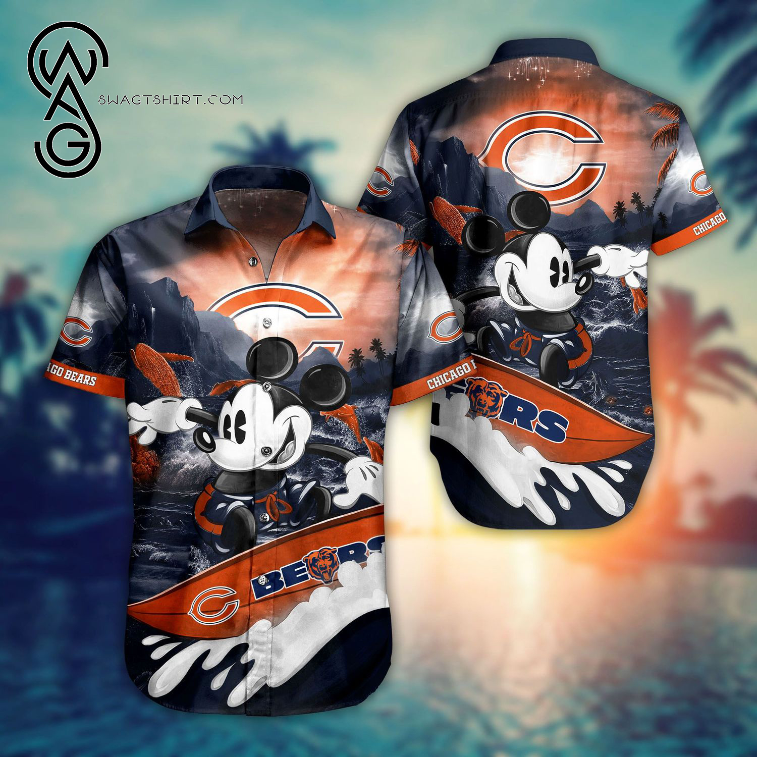 Mickey Mouse And Chicago Bears Combo Hawaiian Shirt And Shorts Mickey Mouse And Chicago Bears Combo Hawaiian Shirt And Shorts
