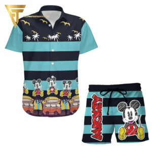 Mickey Mouse Stripe All Over Print Hawaiian Shirts And Beach Shorts