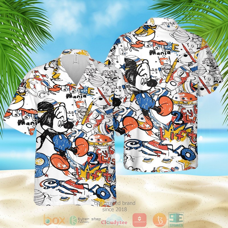Mickey Mouse Paint White Hawaiian Shirt Mickey Mouse Paint White Hawaiian Shirt