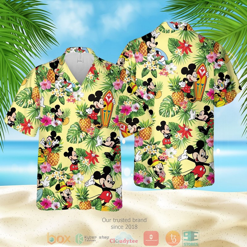 Mickey Mouse Pineapple Light Yellow Hawaiian Shirt Mickey Mouse Pineapple Light Yellow Hawaiian Shirt