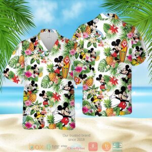 Mickey Mouse Pineapple White Green Hawaiian Shirt