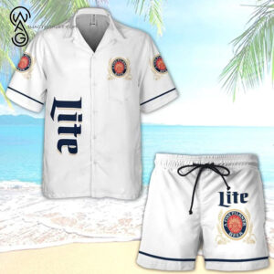Miller Lite Beer All Over Print Hawaiian Shirt And Beach Shorts