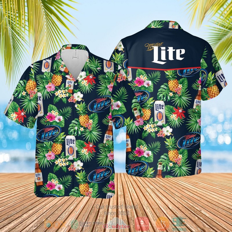 Miller Lite Pineapple Blue Green Hawaiian Shirt Miller Lite Pineapple Blue Green Hawaiian Shirt