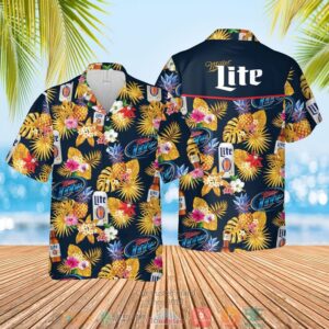 Miller Lite Pineapple Blue Yellow Hawaiian Shirt