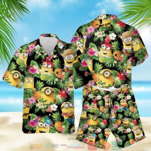 Minions Pineapple Black Green Hawaiian Shirt