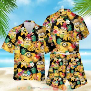 Minions Pineapple Black Yellow Hawaiian Shirt
