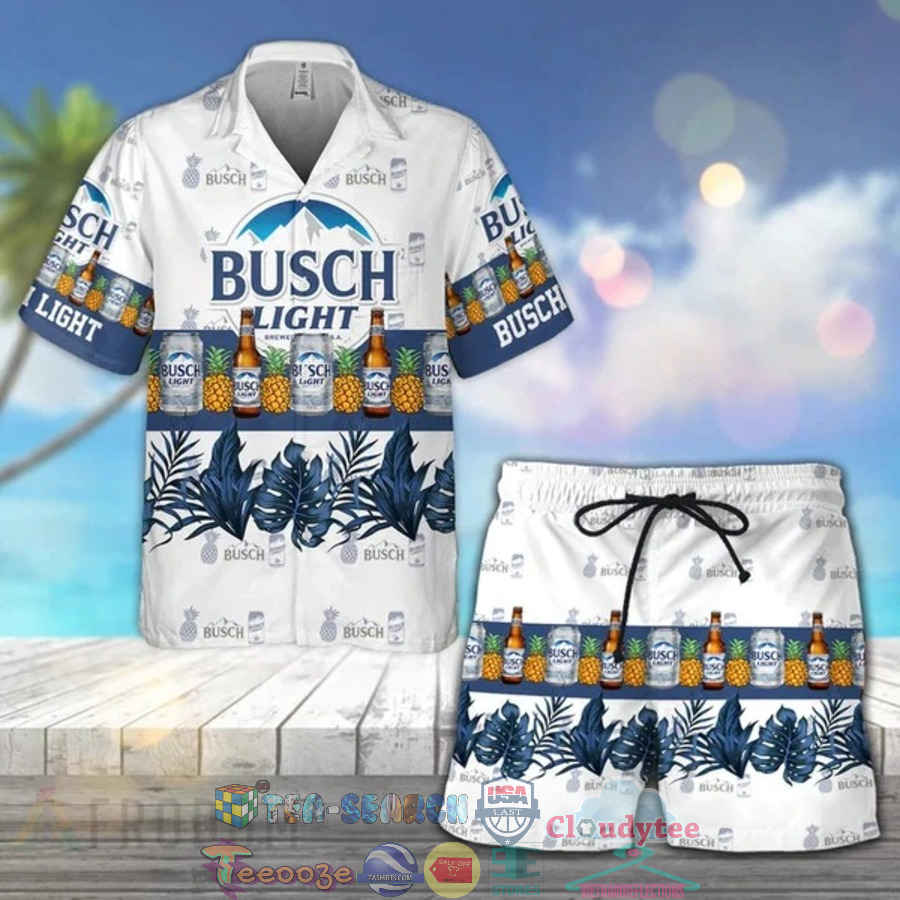 Busch Light Beer Tropical Pineapple Hawaiian Shirt Beach Shorts Busch Light Beer Tropical Pineapple Hawaiian Shirt Beach Shorts