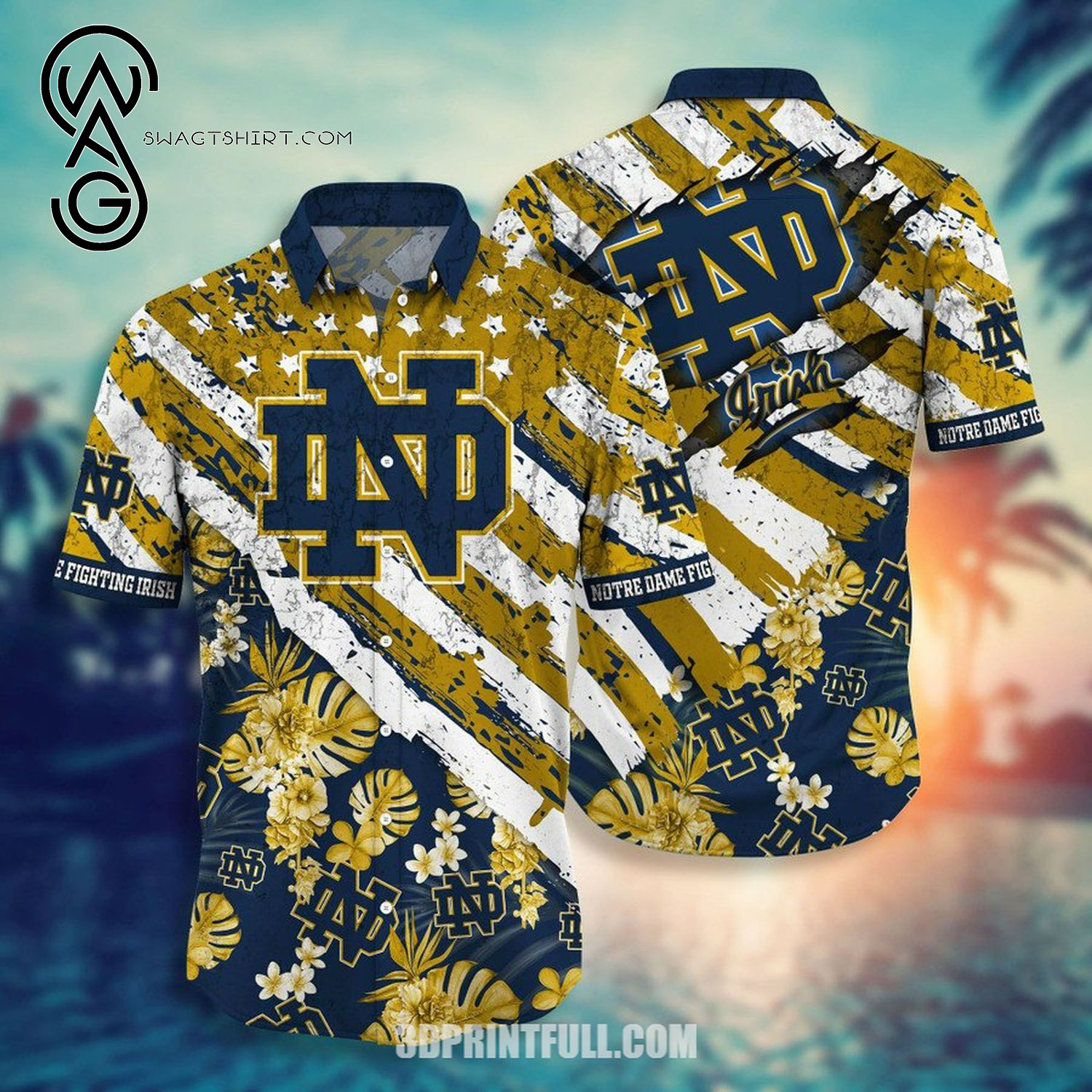 Ncaa Notre Dame Fighting Irish Team Combo Hawaiian Shirt And Shorts Ncaa Notre Dame Fighting Irish Team Combo Hawaiian Shirt And Shorts
