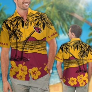 Nfl Arizona Cardinals Red-Yellow Hibiscus Hawaiian Shirt