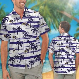 Nfl Baltimore Ravens White-Navy Hawaiian Shirt