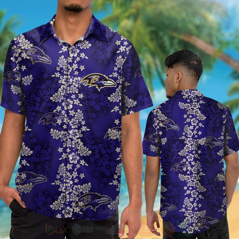 Nfl Baltimore Ravens White Hibiscus Flowers Hawaiian Shirt Nfl Baltimore Ravens White Hibiscus Flowers Hawaiian Shirt
