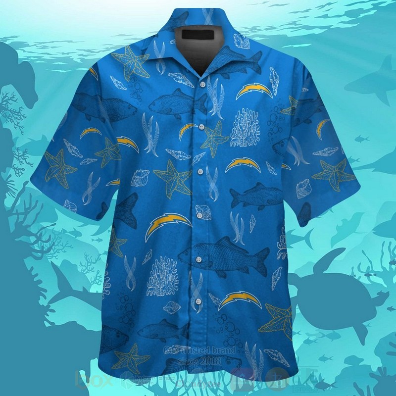 Nfl Los Angeles Chargers Blue Fish Hawaiian Shirt Nfl Los Angeles Chargers Blue Fish Hawaiian Shirt