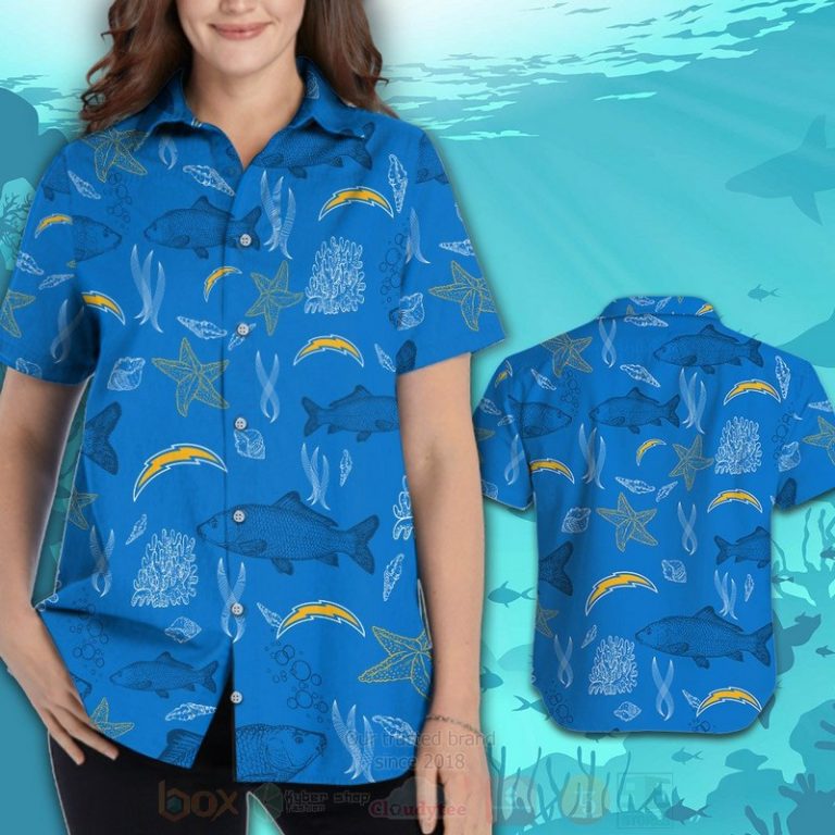 NFL_Los_Angeles_Chargers_Blue_Fish_Hawaiian_Shirt_Short_1_2-768x768-1