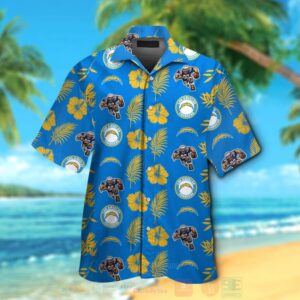 Nfl Los Angeles Chargers Logo Blue-Yellow Hibiscus Hawaiian Shirt