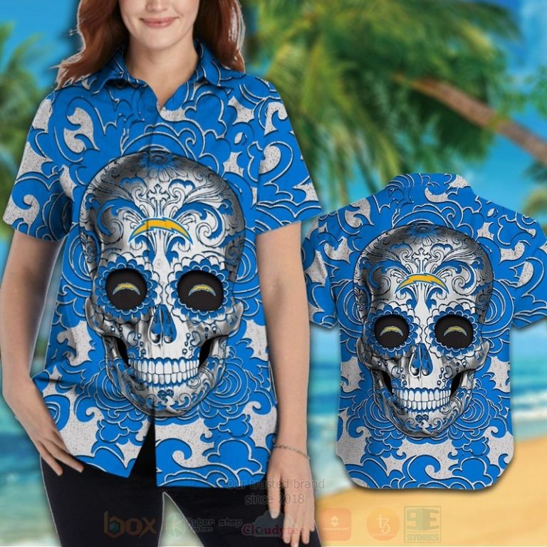 NFL_Los_Angeles_Chargers_Sugar_Skull_Hawaiian_Shirt_Short_1_2-768x768-1