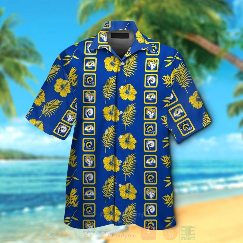 Nfl Los Angeles Rams Blue-Yellow Hiibscus With Logo Team Football Hawaiian Shirt Nfl Los Angeles Rams Blue-Yellow Hiibscus With Logo Team Football Hawaiian Shirt