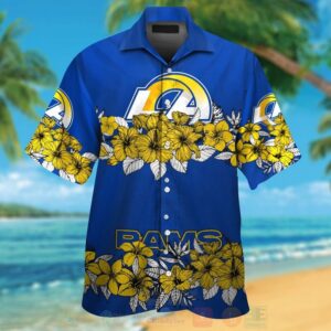 Nfl Los Angeles Rams Blue-Yellow And Hiibscus Hawaiian Shirt