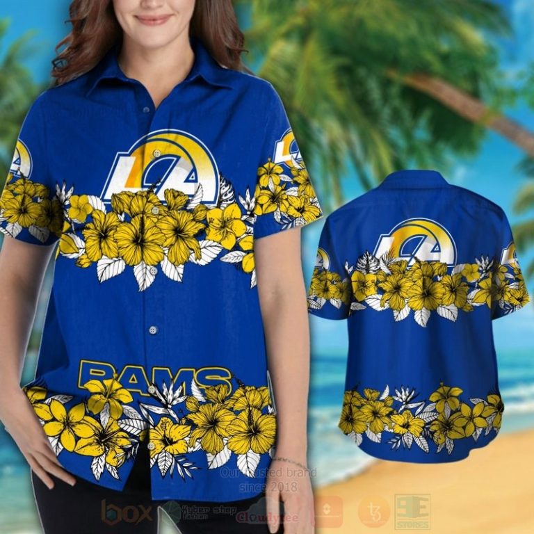 NFL_Los_Angeles_Rams_Blue-Yellow_and_Hiibscus_Hawaiian_Shirt_Short_1_2-768x768-1