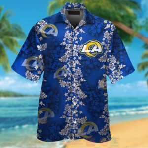 Nfl Los Angeles Rams Hiibscus Blue Hawaiian Shirt