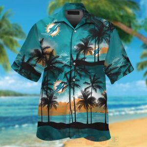 Nfl Miami Dolphins Aqua Green-Black Coconut Tree Hawaiian Shirt
