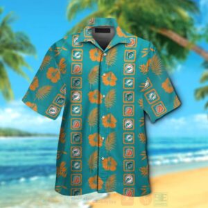 Nfl Miami Dolphins Aqua Green-Orange Hiibscus Hawaiian Shirt