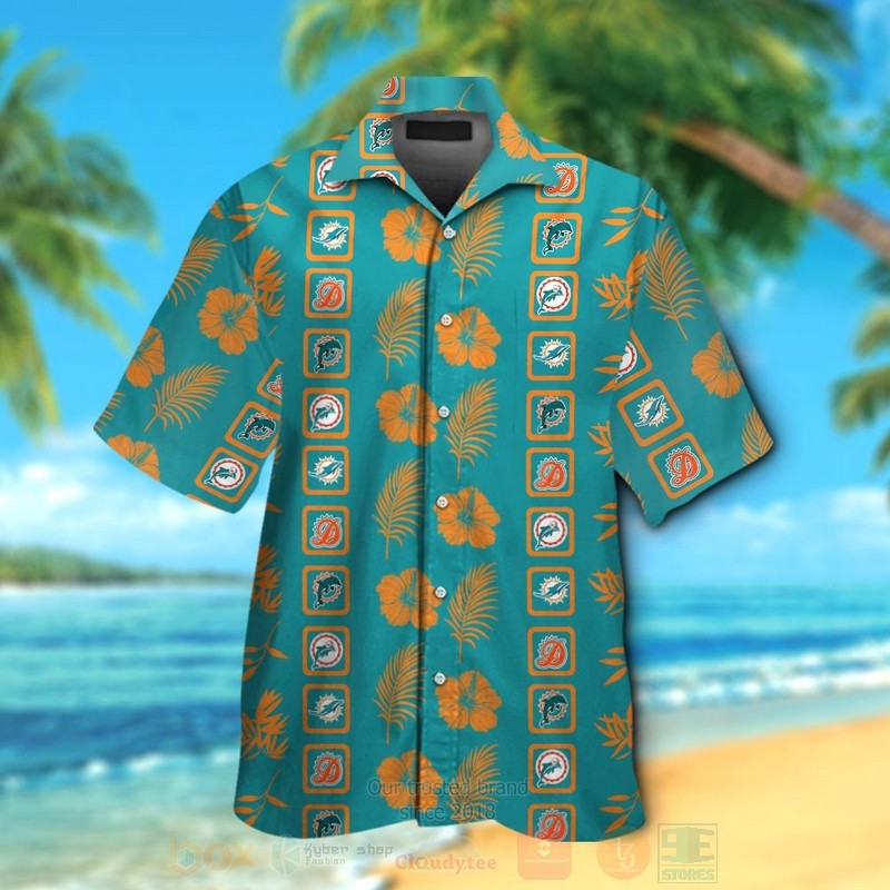 Nfl Miami Dolphins Aqua Green-Orange Hiibscus Hawaiian Shirt Nfl Miami Dolphins Aqua Green-Orange Hiibscus Hawaiian Shirt