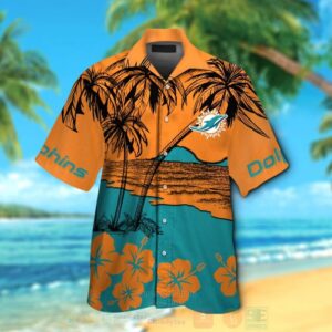 Nfl Miami Dolphins Orange-Aqua Green Coconut Tree Hawaiian Shirt