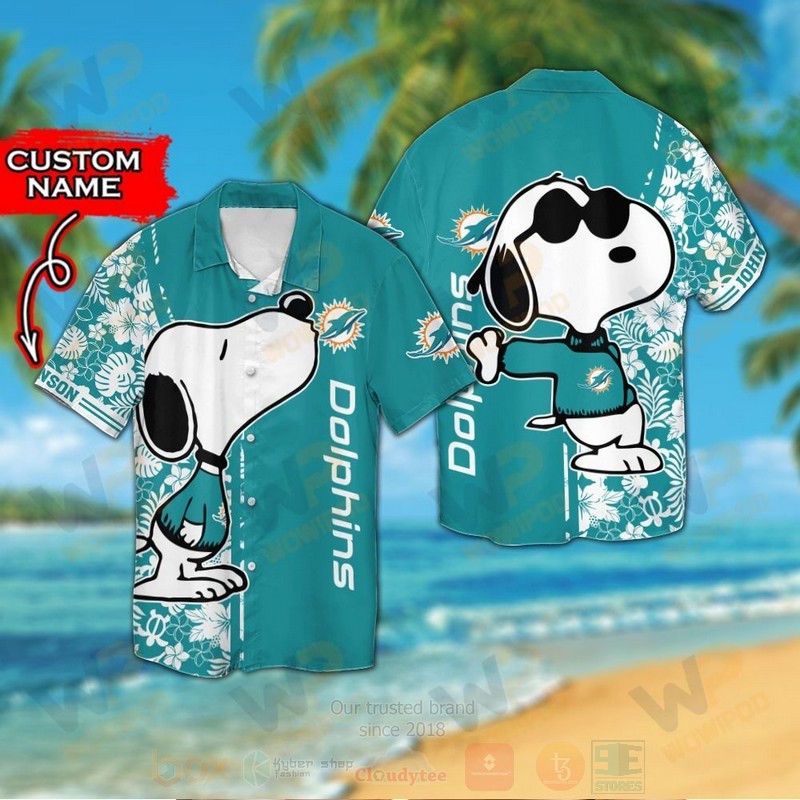 Nfl Miami Dolphins And Snoopy Custom Name Hawaiian Shirt Nfl Miami Dolphins And Snoopy Custom Name Hawaiian Shirt