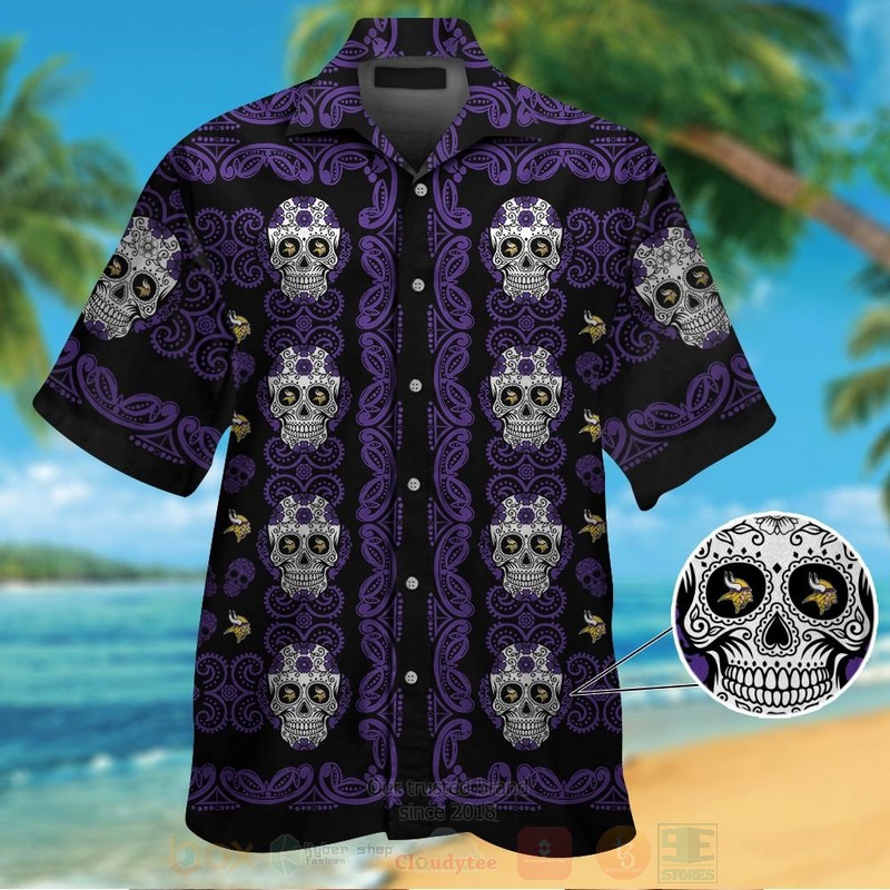 Nfl Minnesota Vikings Skulls Hawaiian Shirt Nfl Minnesota Vikings Skulls Hawaiian Shirt
