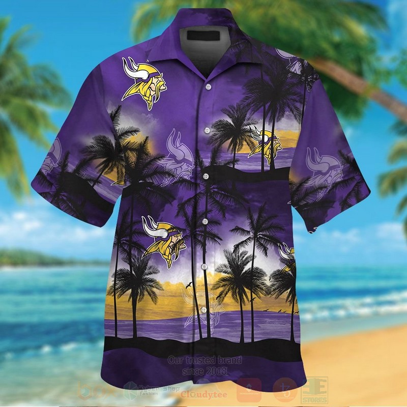 Nfl Minnesota Vikings Sky And Coconut Tree Purple Hawaiian Shirt