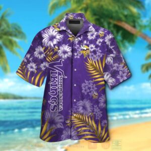 Nfl Minnesota Vikings White-Purple Hiibscus Hawaiian Shirt