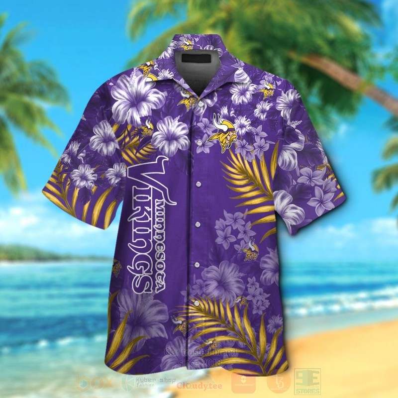 Nfl Minnesota Vikings White-Purple Hiibscus Hawaiian Shirt Nfl Minnesota Vikings White-Purple Hiibscus Hawaiian Shirt